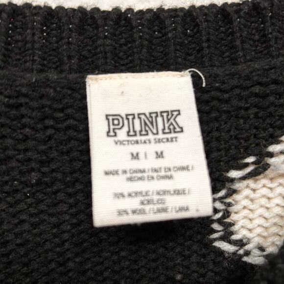 VS PINK Black White Polka Dot Knitted Crewneck Sweater Size Medium - Picture 3 of 3